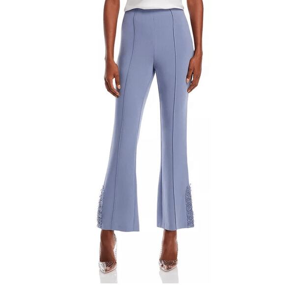 NWT CINQ Á SEPT Slate Blue Beaded Embellished Split Seam Kayden Pant Size 0 - Picture 1 of 12